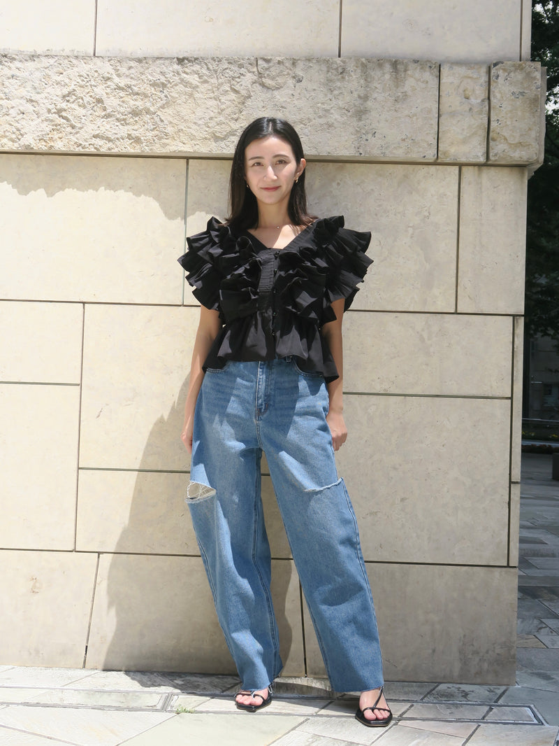 【阪急うめだ本店 POP UP】RAFFLE FRILL TOPS（BLACK）