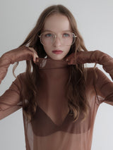 [ SAMPLE SALE ] LONG SLEEVE SHEER TOPS( BROWN )