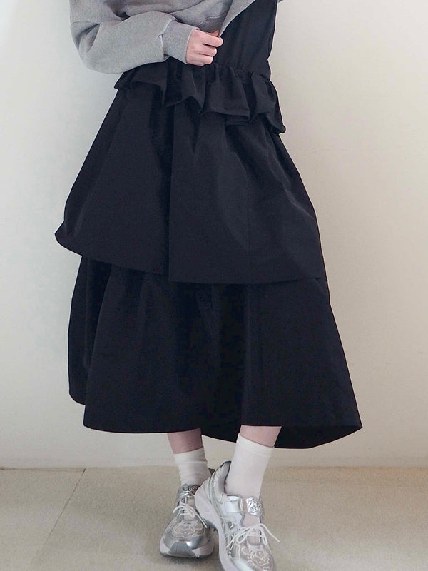 VOLUME UP FLARE SKIRT(BLACK)