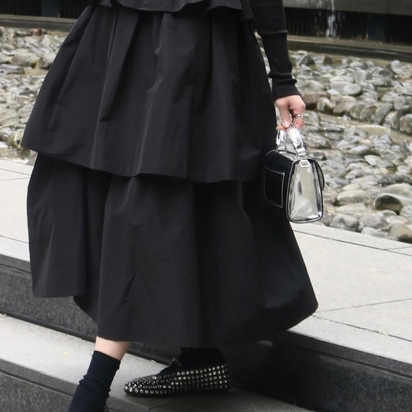 VOLUME UP FLARE SKIRT(BLACK) – AMOMMA 