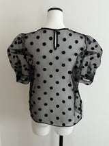 SHEER PUFF SHOULDER DOT BLOUSE