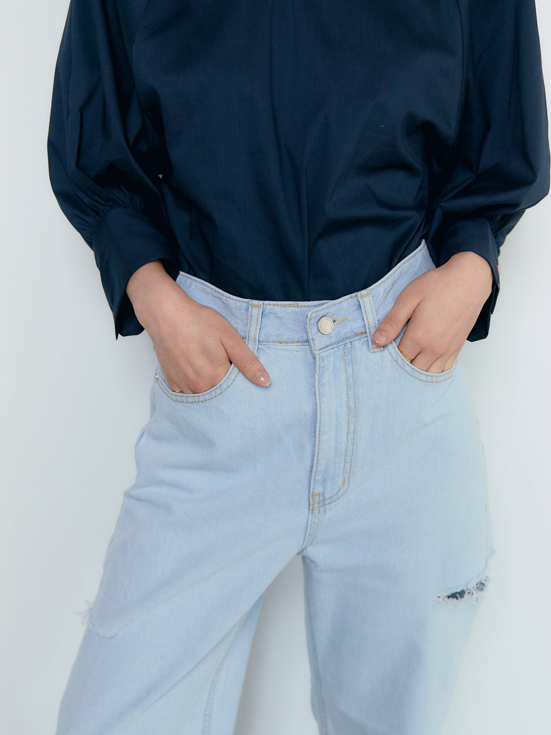 DAMAGED DENIM PANTS ( LIGHT BLUE )