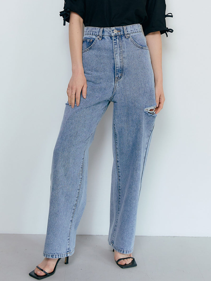 DAMAGED DENIM PANTS ( BLUE )