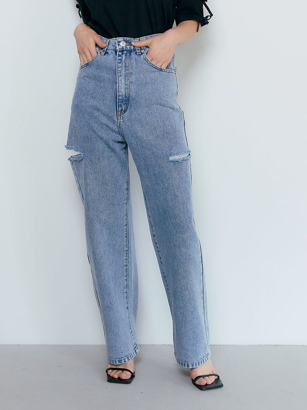 DAMAGED DENIM PANTS ( BLUE )