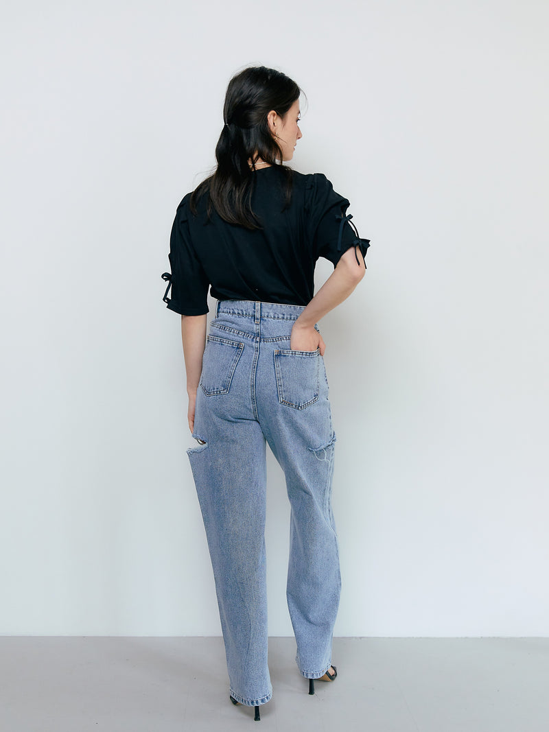 DAMAGED DENIM PANTS ( BLUE )
