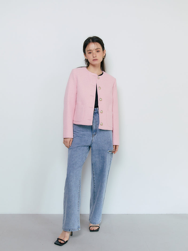 PINK TWEED GOLD BUTTON JACKET
