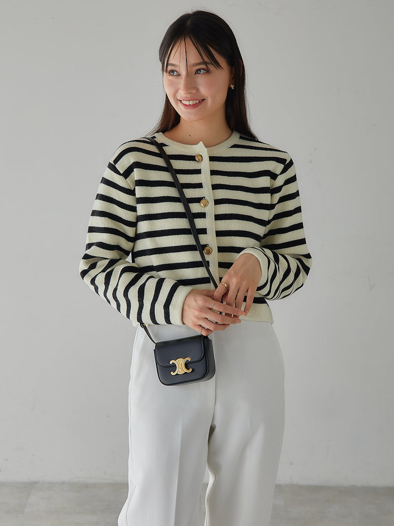 BORDER GOLD BUTTON CARDIGAN
