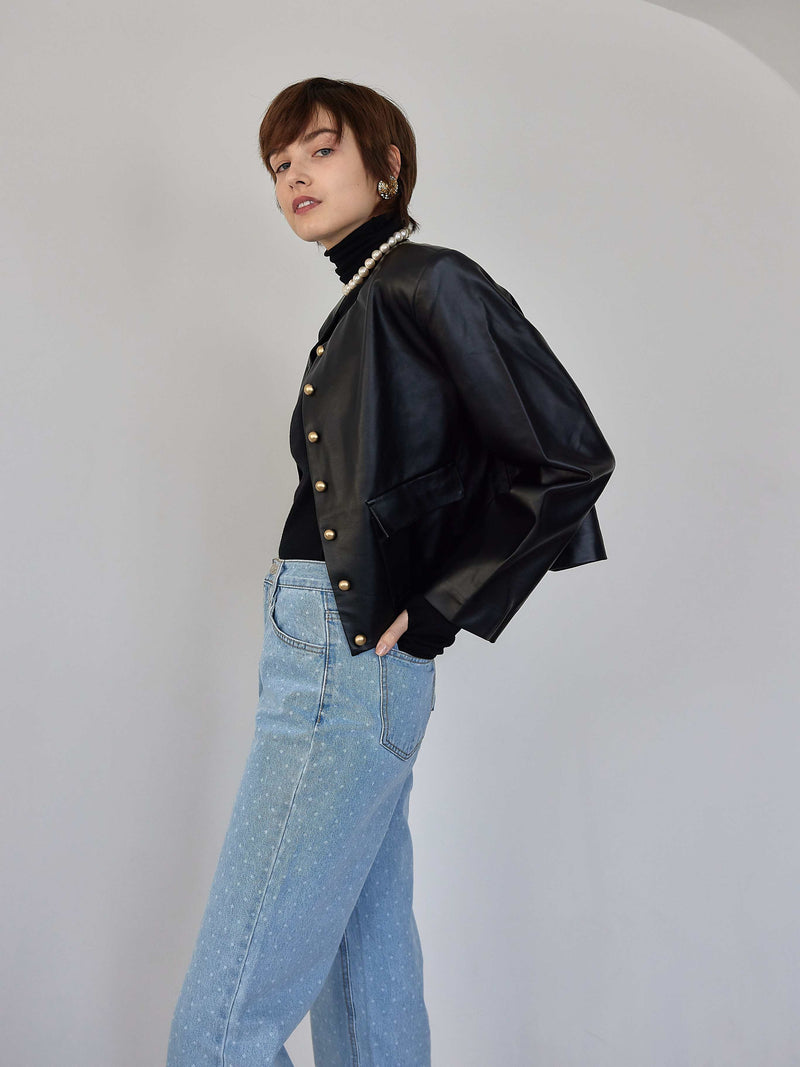 GOLD BUTTON ECO LEATHER JACKET