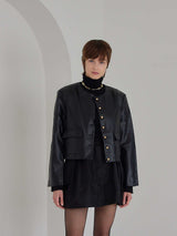 GOLD BUTTON ECO LEATHER JACKET