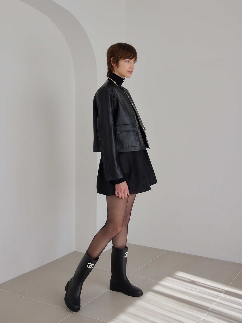 GOLD BUTTON ECO LEATHER JACKET