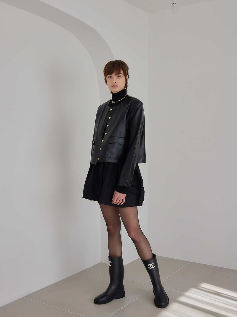 GOLD BUTTON ECO LEATHER JACKET