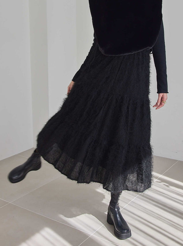 FEATHER-TIED LONG SKIRT