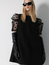 sheer puff shoulder dot blouse