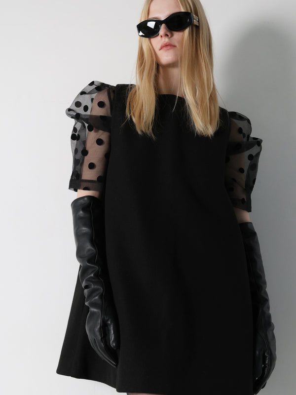 sheer puff shoulder dot blouse