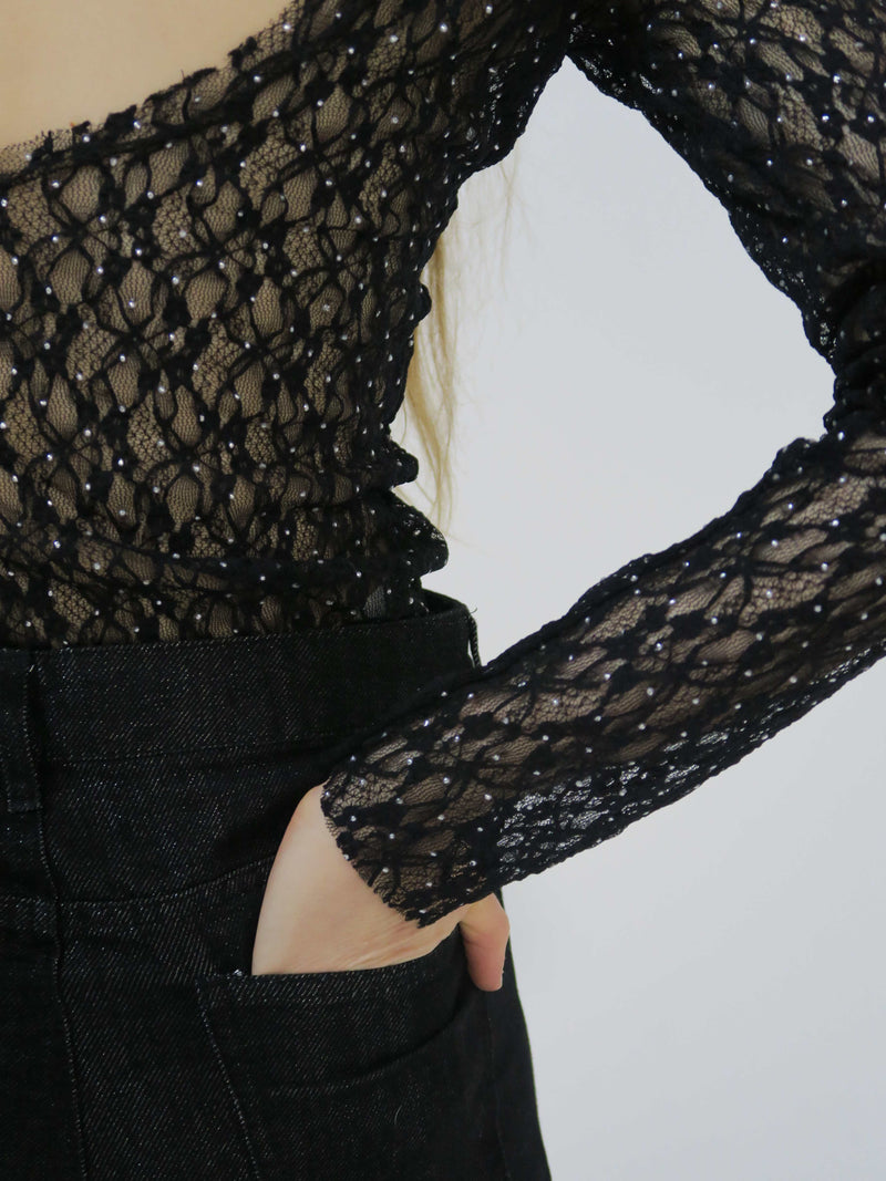 【阪急うめだ本店 POP UP】BACK OPEN LACE TOPS (BLACK)