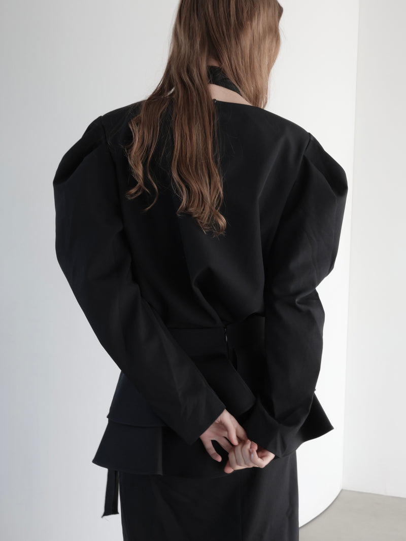 puff shoulder ribbon blouse