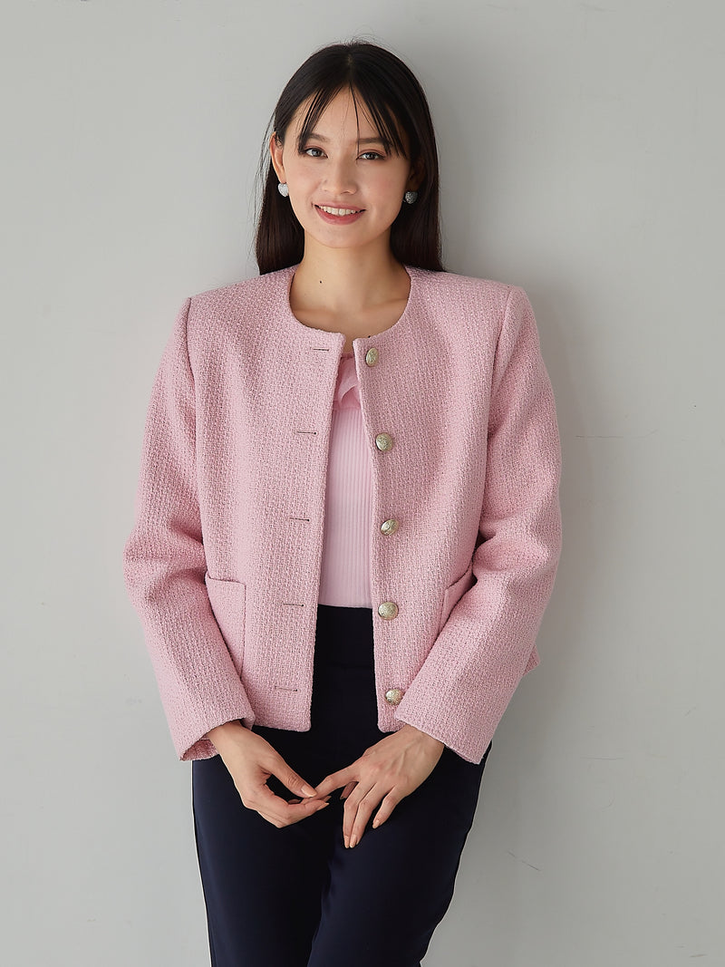 PINK TWEED GOLD BUTTON JACKET