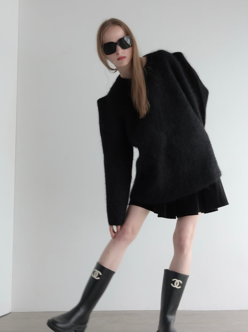wool puff shoulder knit