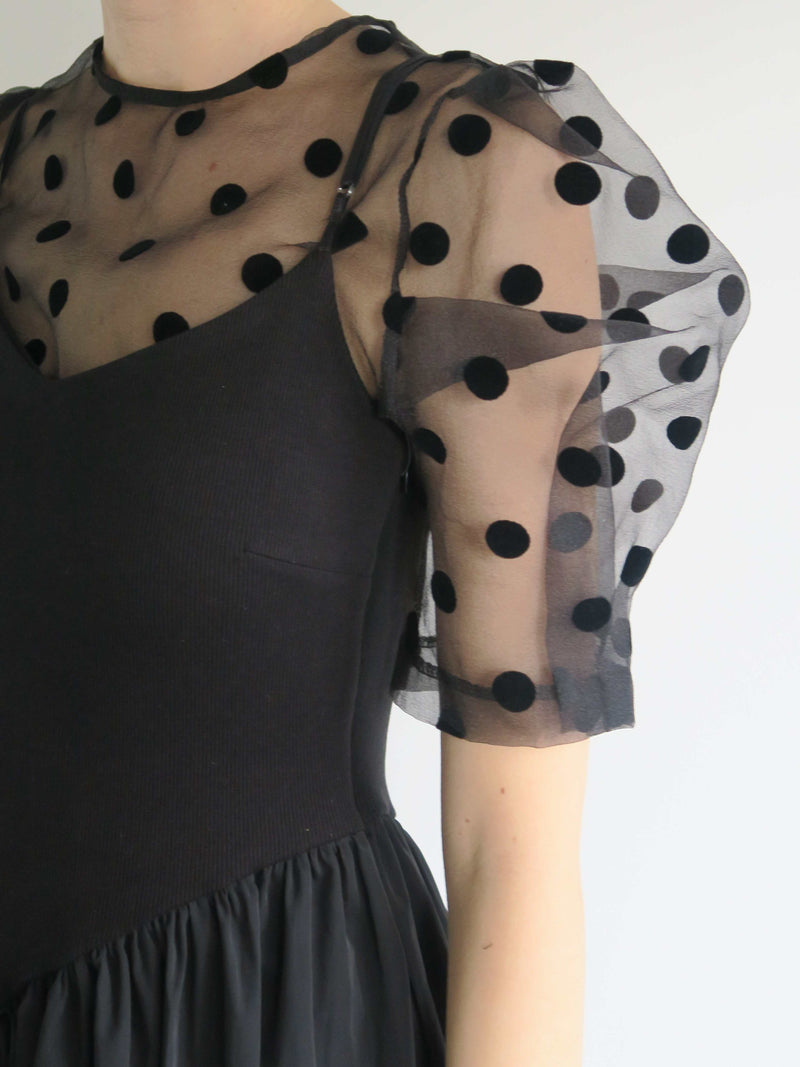 SHEER PUFF SHOULDER DOT BLOUSE