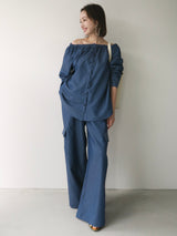 denim like drawstring off shoulder