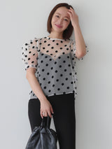 SHEER PUFF SHOULDER DOT BLOUSE