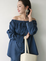 denim like drawstring off shoulder