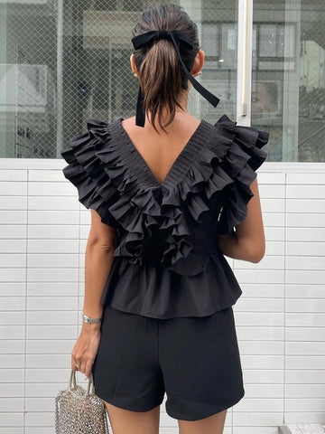 RAFFLE FRILL TOPS（BLACK） – AMOMMA