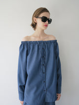denim like drawstring off shoulder