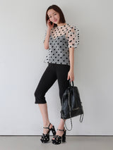 SHEER PUFF SHOULDER DOT BLOUSE