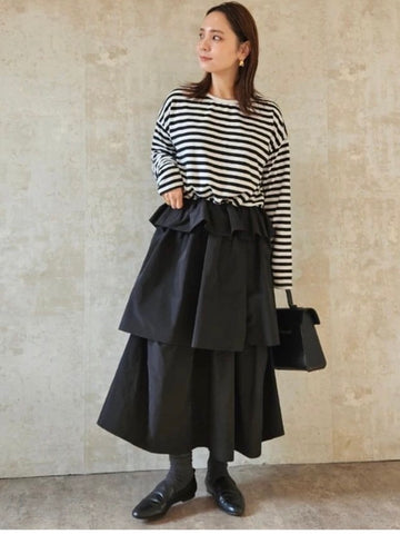 VOLUME UP FLARE SKIRT(BLACK) – AMOMMA 