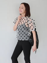 SHEER PUFF SHOULDER DOT BLOUSE