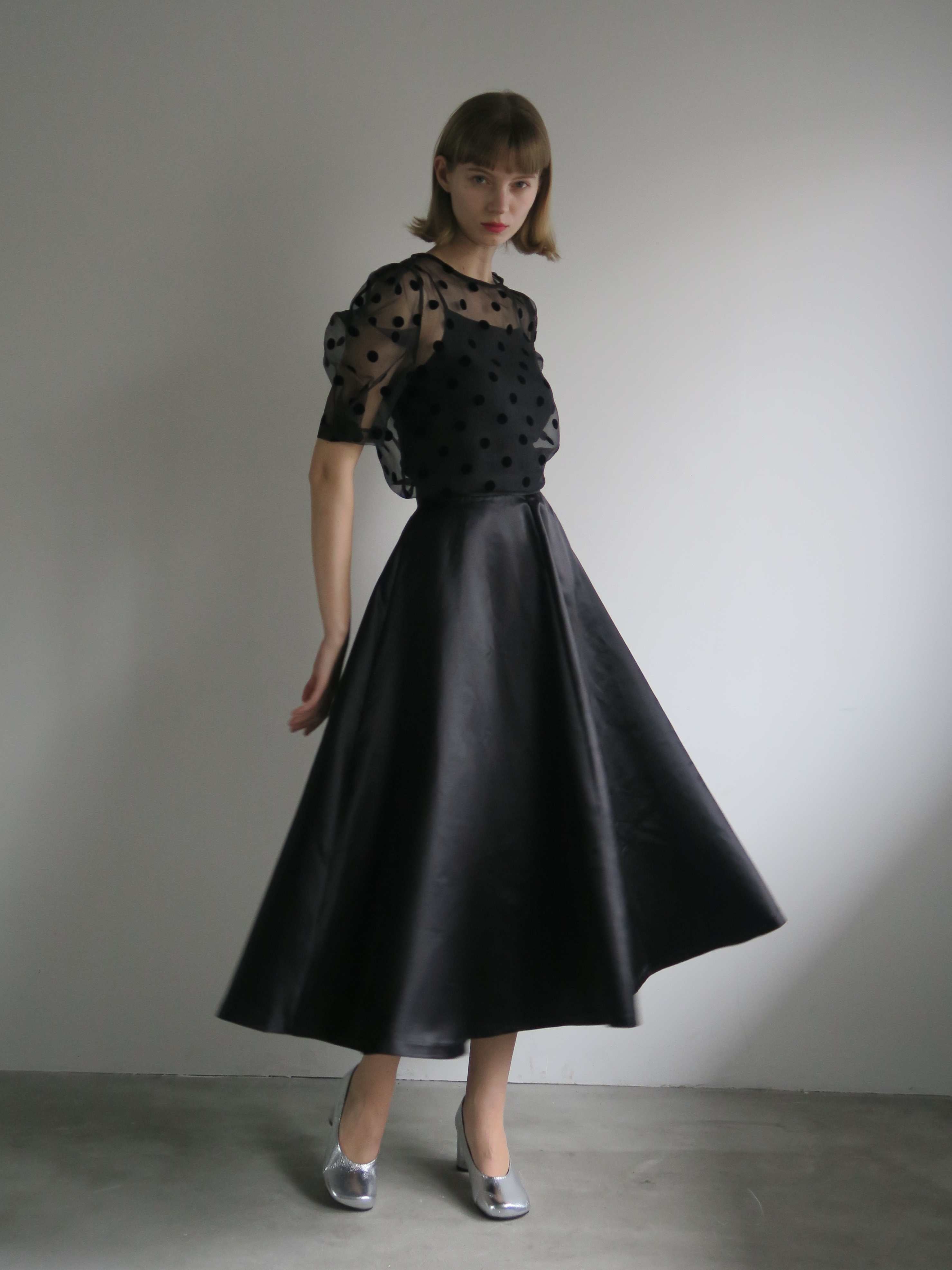 sheer puff shoulder dot blouse – AMOMMA