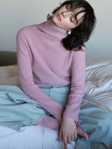 WOOL LAME RIB TURTLE KNIT