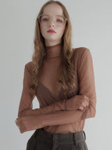 [ SAMPLE SALE ] LONG SLEEVE SHEER TOPS( BROWN )