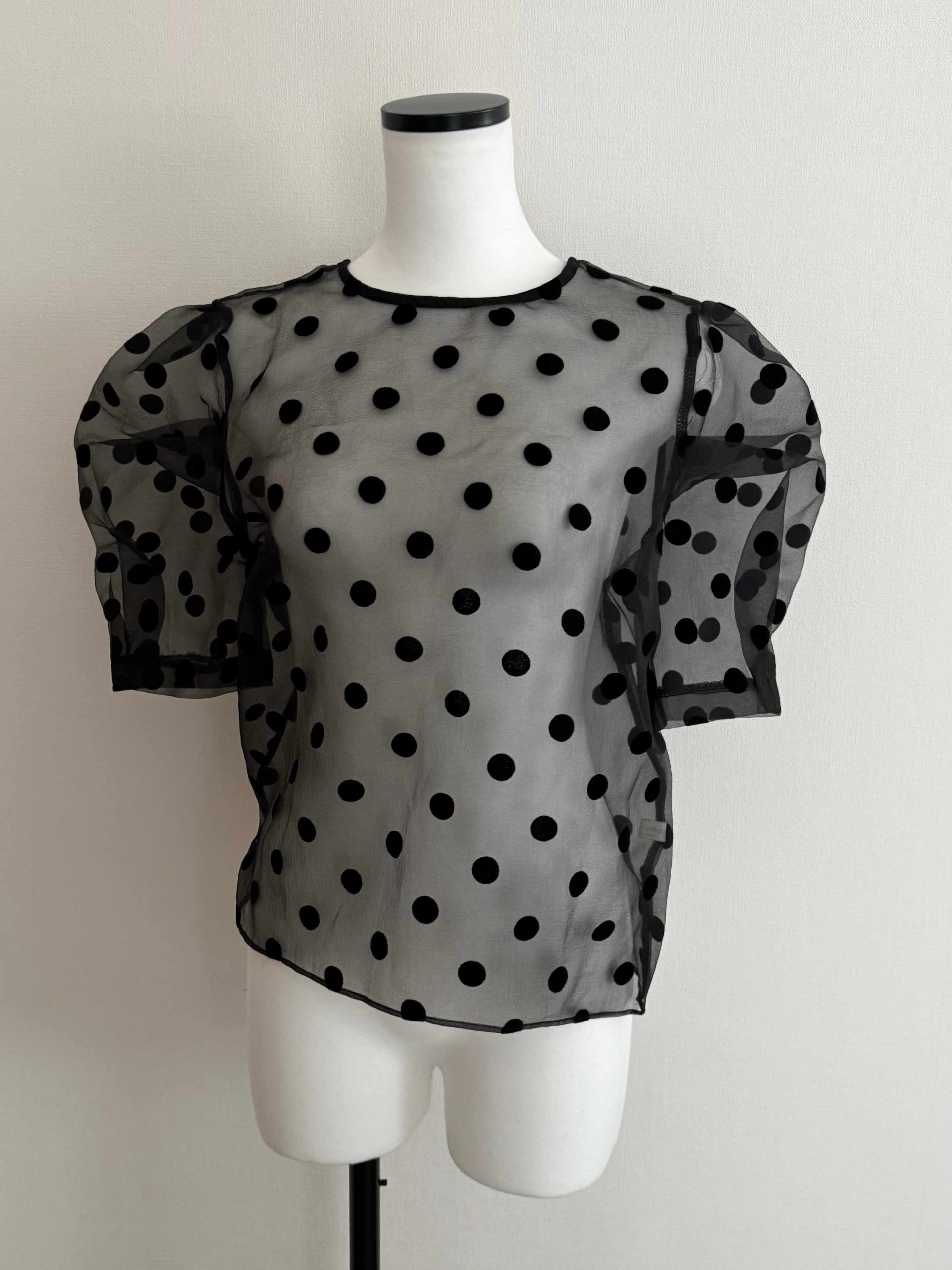 SHEER PUFF SHOULDER DOT BLOUSE – AMOMMA