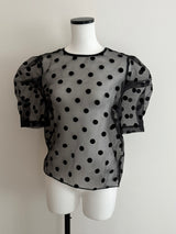 SHEER PUFF SHOULDER DOT BLOUSE