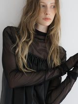 LONG SLEEVE SHEER TOPS( DOT / BLACK )
