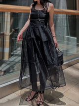 lace up sheer corset dress