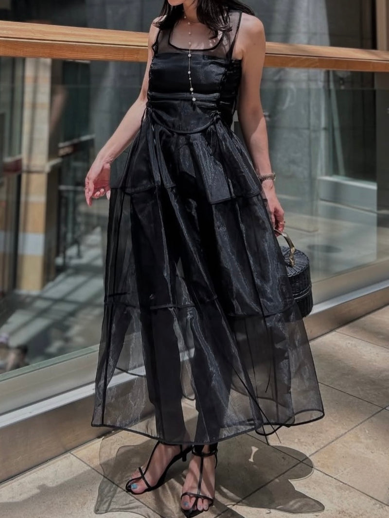 lace up sheer corset dress