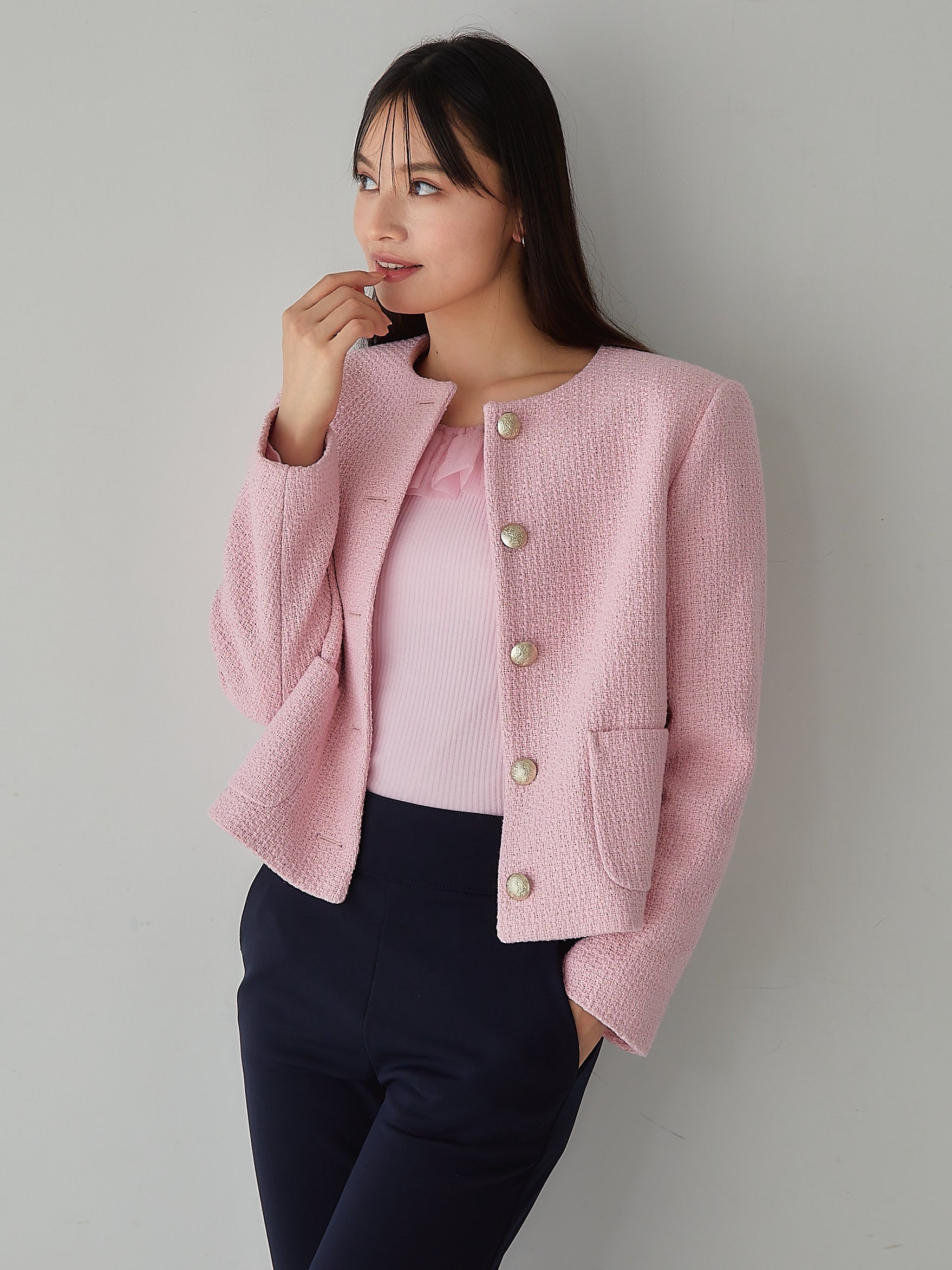 Baby pink tweed jacket sale