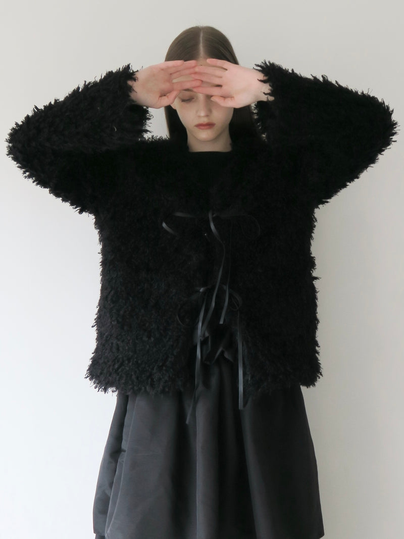 VOLUME RIBBON SHAGGY CARDIGAN