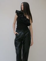 FRILL ONE SHOULDER TOPS (BLACK)