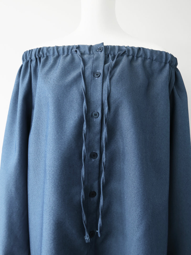 denim like drawstring off shoulder