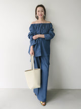 denim like drawstring off shoulder