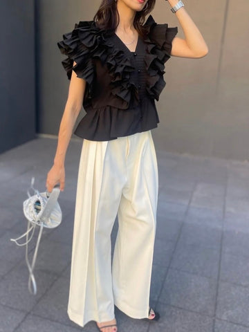 RAFFLE FRILL TOPS（BLACK） – AMOMMA