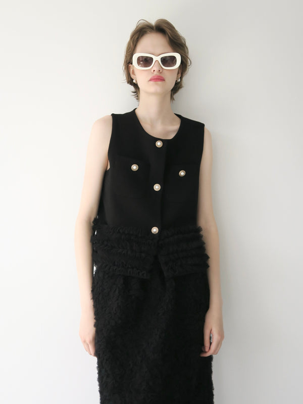 pearl pocket frill vest