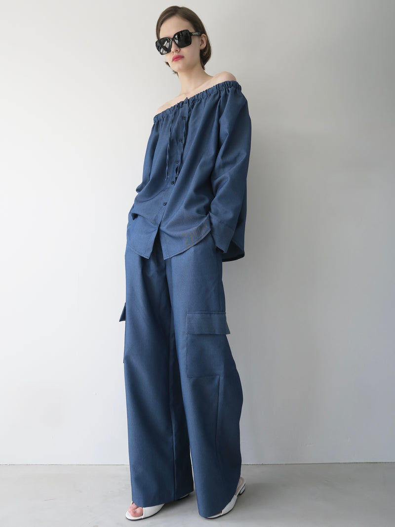 denim like drawstring off shoulder