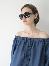denim like drawstring off shoulder