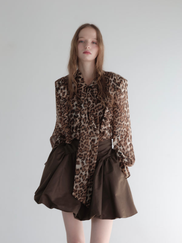 leopard ribbon sheer shirts