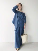 denim like drawstring off shoulder